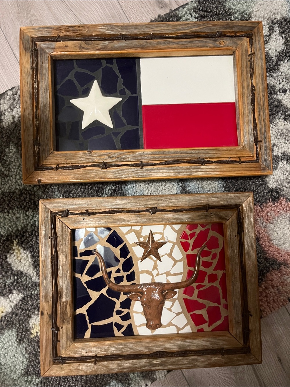 Rustic Longhorn Wall Art with Red, White, Blue & Brown Accents